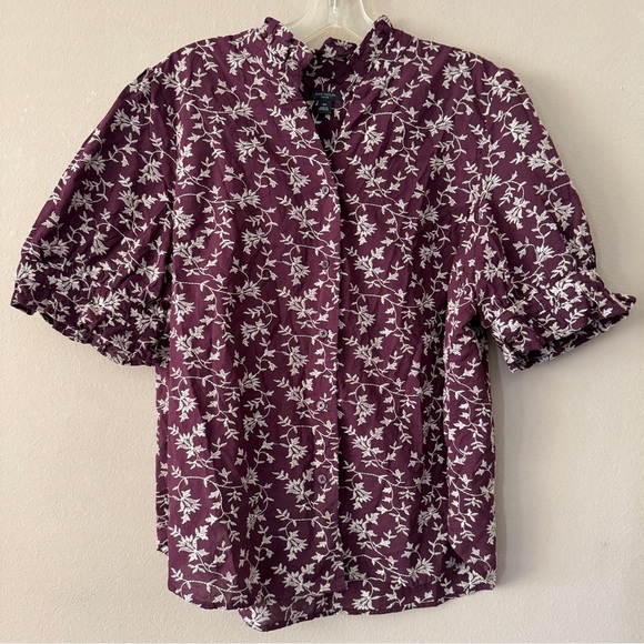 Ann Taylor Embroidered Ruffled Blouse Short Sleeve Size PXL - Picture 2 of 12